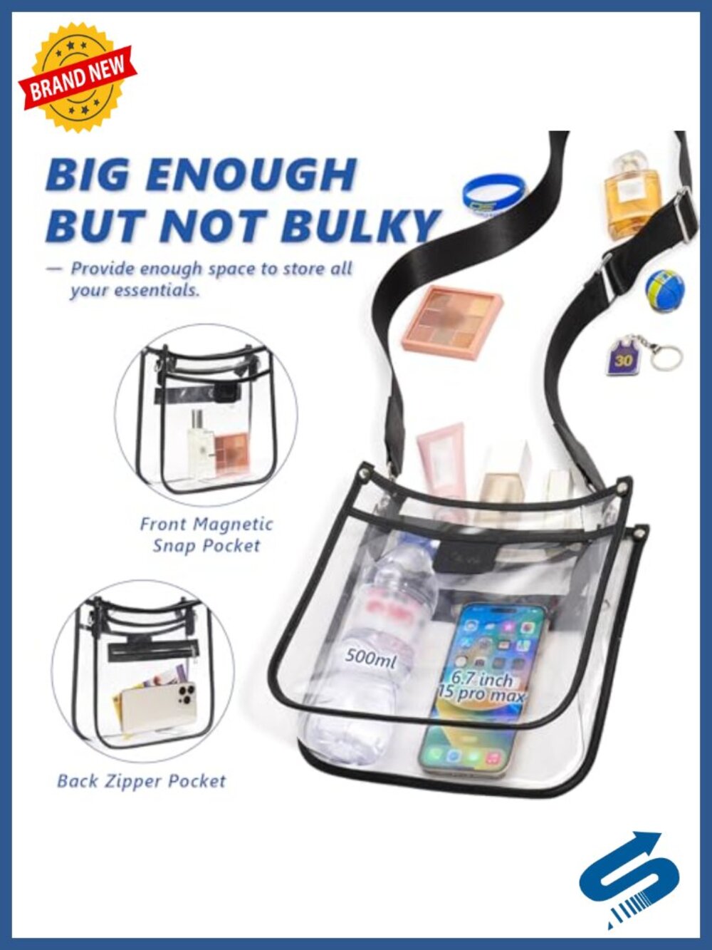 Clear Crossbody Bag Stadium Approved with 2 Straps See Through Concert Purse - Picture 3 of 6